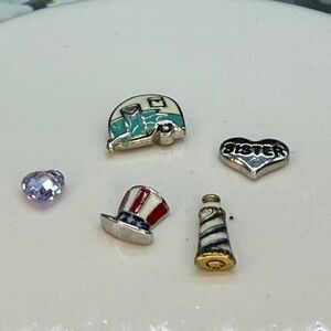 ⭐️5 piece origami owl charm lot sister camper lighthouse Uncle Sam hat amethyst